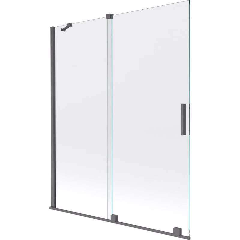 MEXEN/S - Velar Dvojkrídlová posuvná vaňová zástena 140 x 150, transparent, šedá kartáčovaná 896-140-000-01-66
