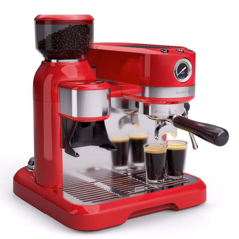 Klarstein Bella Café Pákový kávovar, Vintage, mlynček, 19 bar, Napeňovač mlieka, Tlakomer, 1150 W