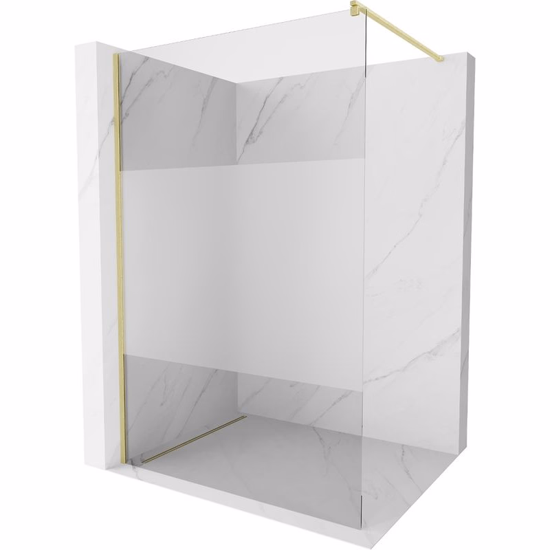 MEXEN/S - Kioto Sprchová zástena WALK-IN 100 x 200, transparent/dekor 8 mm, zlatá kartáčovaná 800-100-101-55-35