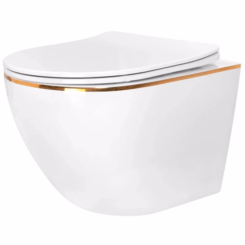 REA - Závesná WC misa Carlo Tornado Rimless Flat GOLD EDGE REA-C4800