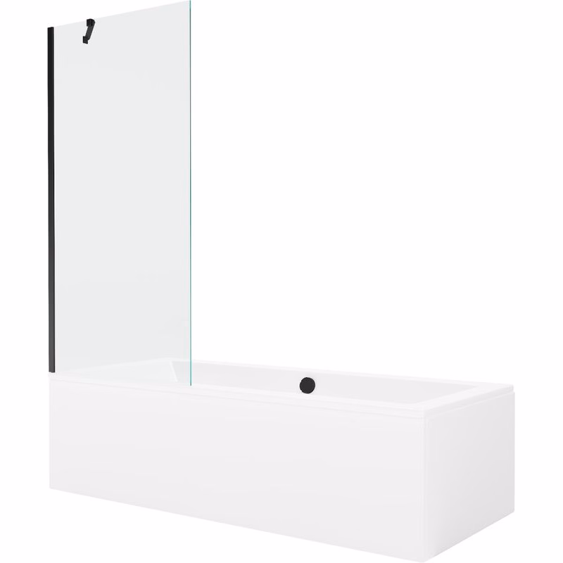 MEXEN/S - Cube obdĺžniková vaňa 170 x 80 cm s panelom + vaňová zástena 80, transparent, čierna 550517080X9508000070