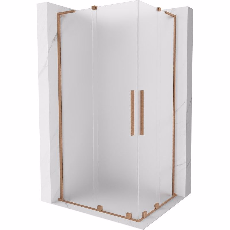 MEXEN/S - Velar L Duo sprchovací kút, posuvné dvere 100 x 90, dekor, meď kartáčovaná 871-100-090-02-33-65