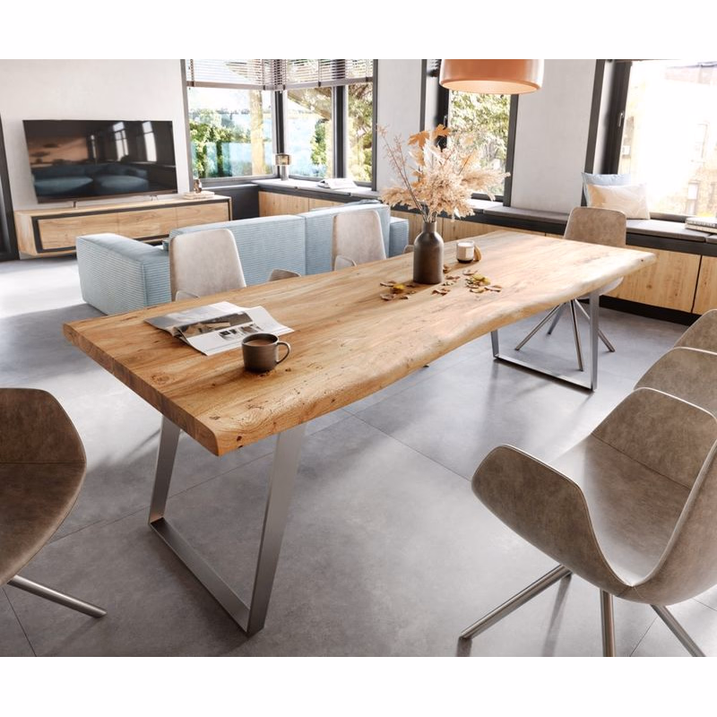 Jedálenský stôl Edge 280x100 XL akácia prírodná nerezová oceľ skosený