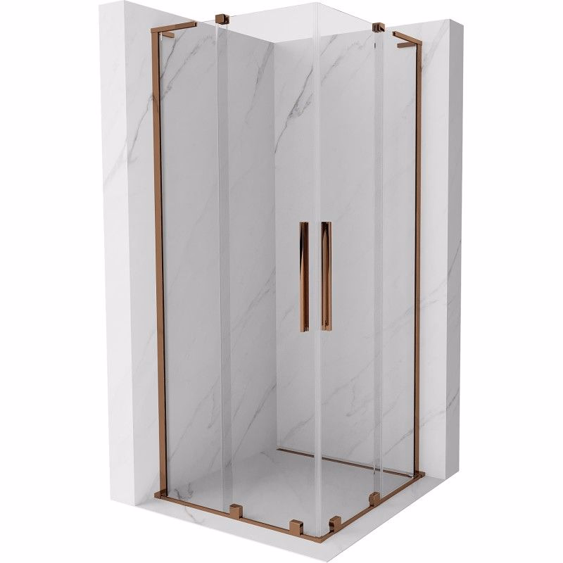 MEXEN/S - Velar L Duo sprchovací kút, posuvné dvere 100 x 100, transparent, ružové zlato 871-100-100-02-03-60