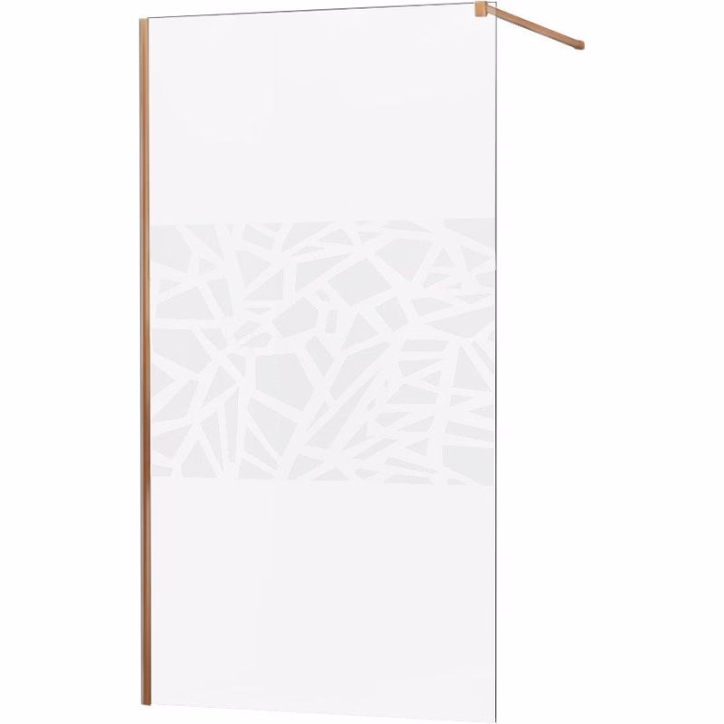 MEXEN/S - KIOTO Sprchová zástena WALK-IN 100x200 cm 8 mm, ružové zlato, biely vzor 800-100-101-60-85