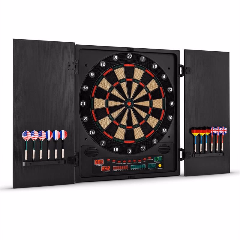 KLARFIT Dartmaster 180, čierny, elektronický terč so šípkami a dvierkami