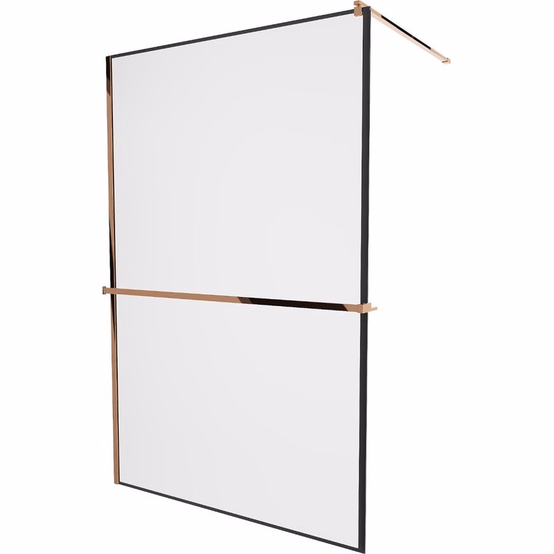 MEXEN/S - KIOTO Sprchová zástena WALK-IN s poličkou a držiakom uterákov 80 x 200, transparent/čierna 8 mm, růžové zlato 800-080-121-60-70
