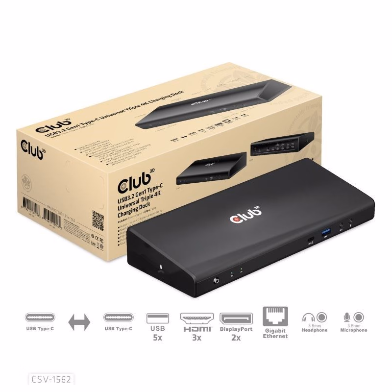 Club3D Dokovacia stanica USB-C 13v1, 2xDP, 3xHDMI, 1xUSB-C, 5xUSB, 1xRJ45, 1x3.5mm, čierna
