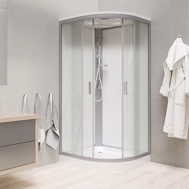 Mereo Sprchový box, štvrťkruh, 80 cm, satin ALU, sklo Point, zadné steny biele, SMC vanička, so strieškou CK35172KBSW