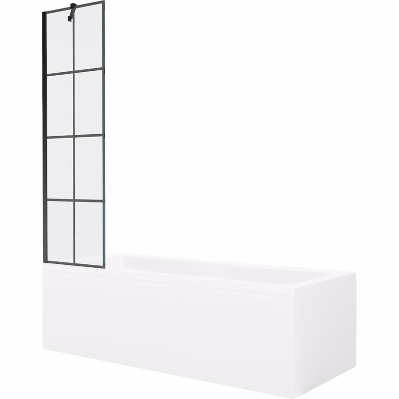 MEXEN/S - Cubik obdĺžniková vaňa 170 x 70 cm s panelom + vaňová zástena 50, čierna vzor 550317070X9505007077