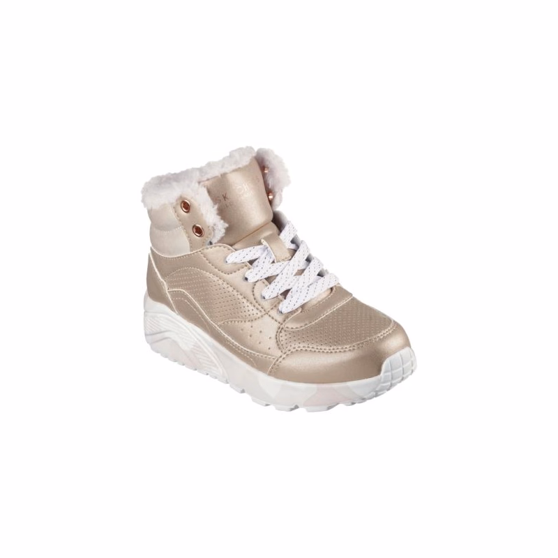 Dievčenské členkové zimné topánky SKECHERS Uno Lite Camo Daz gold pink