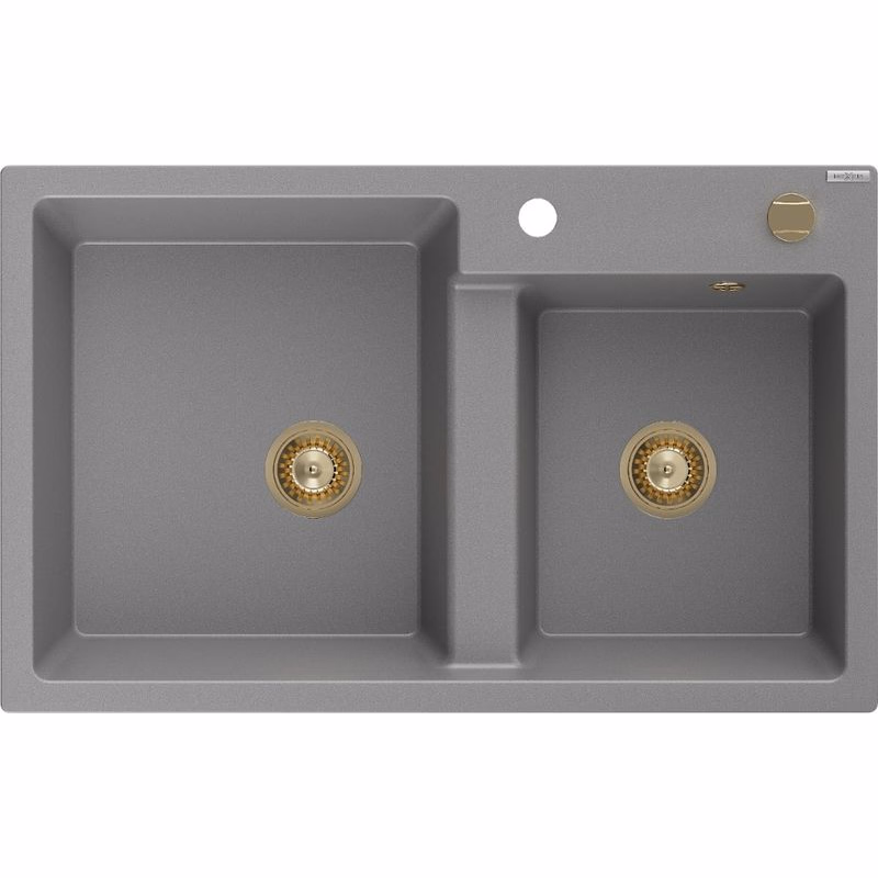 MEXEN/S MEXEN/S - Tomas granitový drez 2-bowl 800x500 mm, šedá, + zlatý sifón 6516802000-71-G