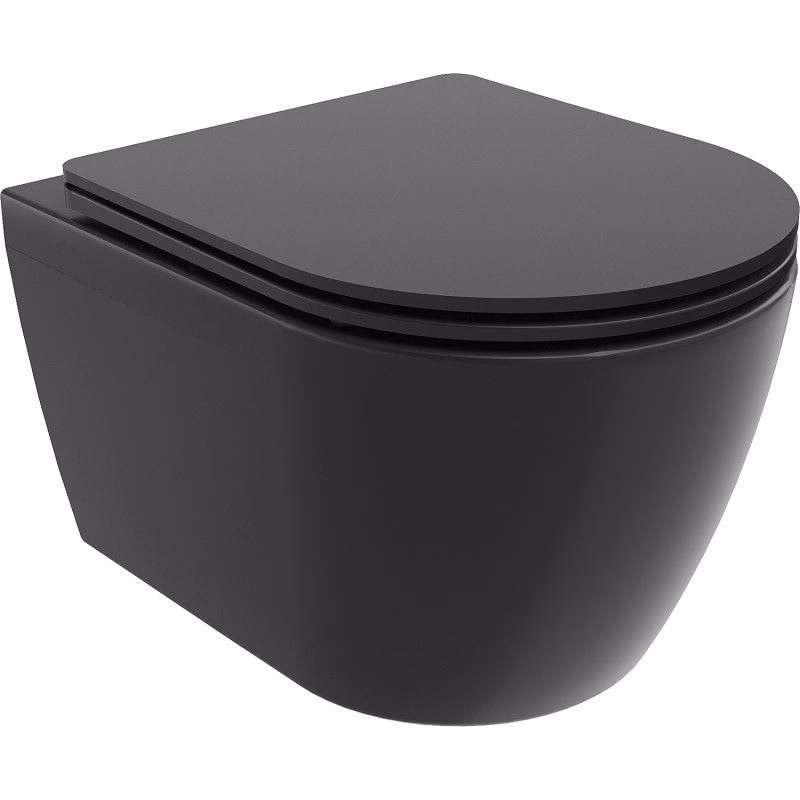 MEXEN/S - Carmen Závesná WC misa Rimless Tornado vrátane sedátka s slow slim, duroplast, čierna mat 30881085T