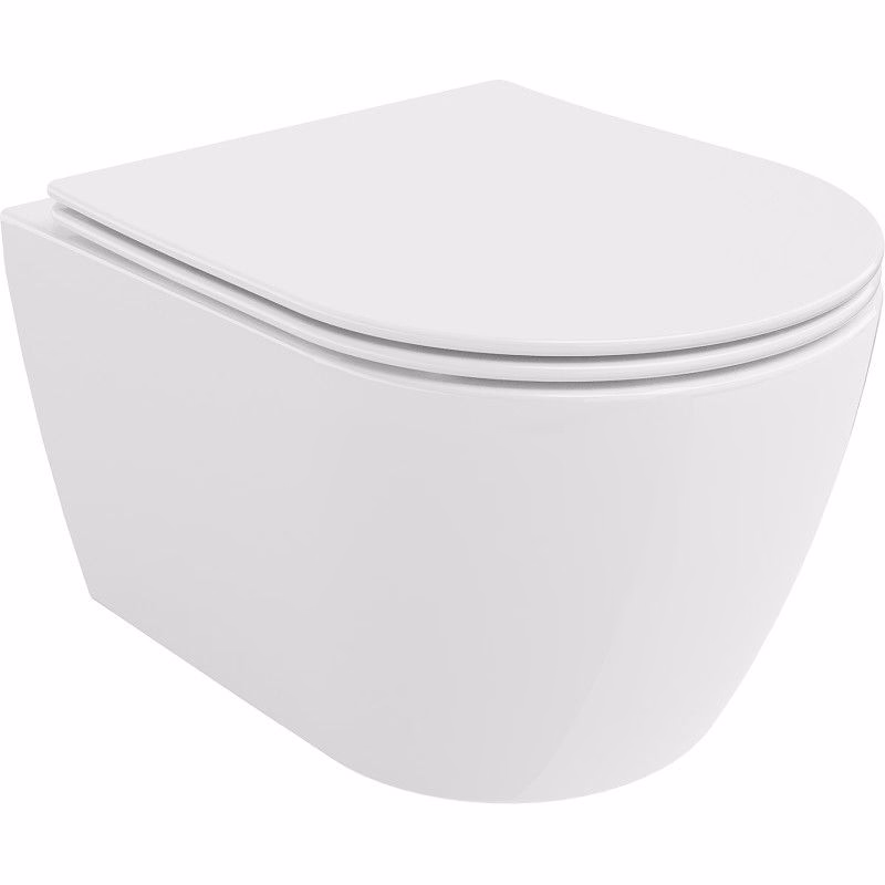 MEXEN/S - Carmen Závesná WC misa Rimless Tornado vrátane sedátka s slow slim, duroplast, biela lesk 30880400T