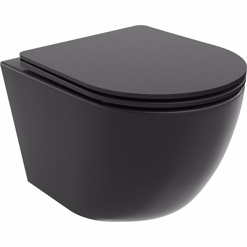 MEXEN/S - Lena Závesná WC misa Rimless Tornado vrátane sedátka s slow slim, duroplast, čierna mat 30221085T
