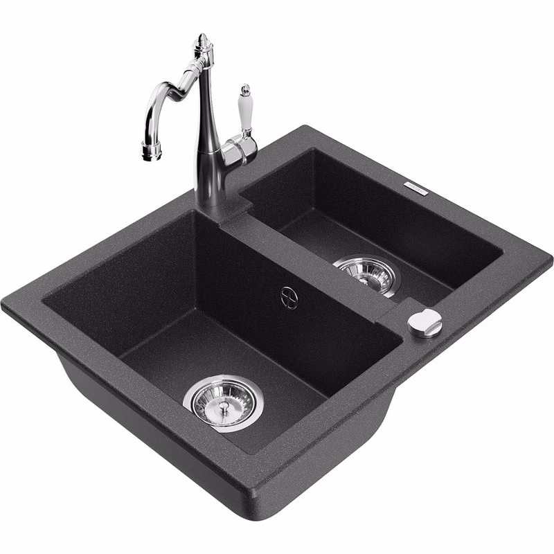 MEXEN/S MEXEN/S - Carlos granitový drez 1.5 vrátane batérie Carla, čierna kropenatá 6518-76-670700-00