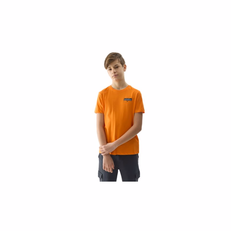 Chlapčenské turistické tričko s krátkym rukávom 4F JUNIOR TSHIRT-4FJWSS24TTSHM1131-70S-ORANGE
