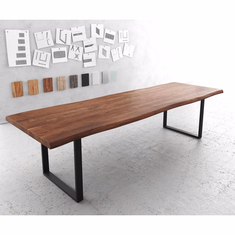 Jedálenský stôl Edge 300x100 XL akácia hnedá kov čierna Live-Edge