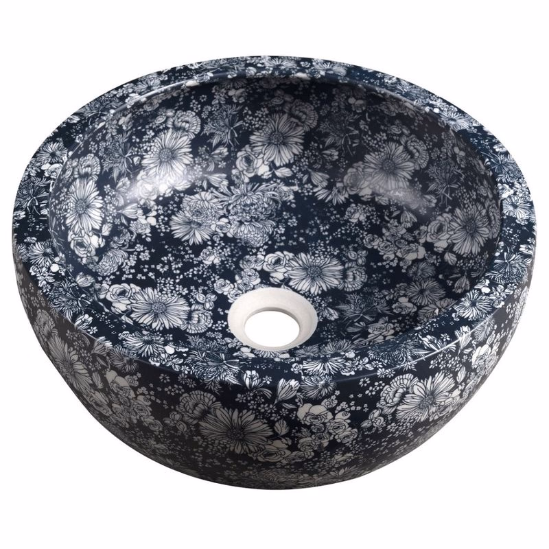 SAPHO - PRIORI keramické umývadlo na dosku, priemer 41cm, modré kvety PI038