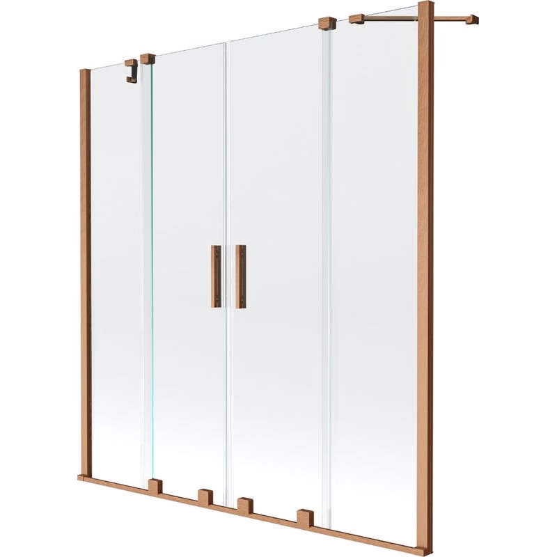 MEXEN/S - Velar Duo Dvojkrídlová posuvná vaňová zástena 150 x 150, transparent, kartáčovaná meď 896-150-000-02-65