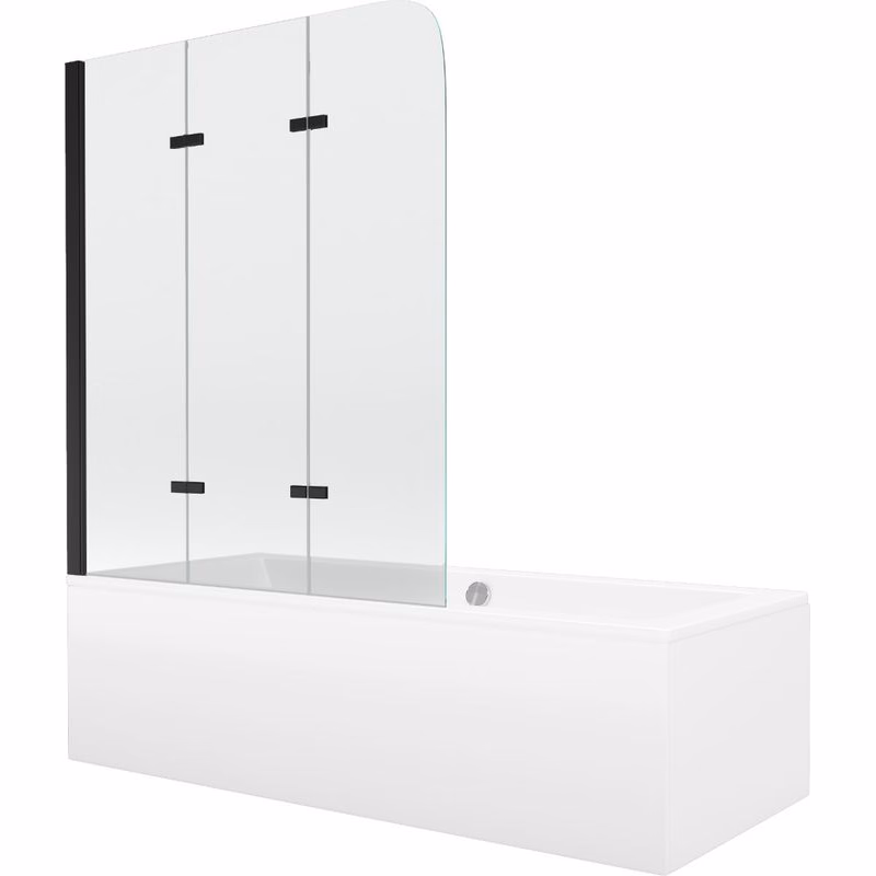 MEXEN/S - Cube obdĺžniková vaňa 180 x 80 cm s panelom + vaňová zástena 120, transparent, čierna 550518080X9012037000