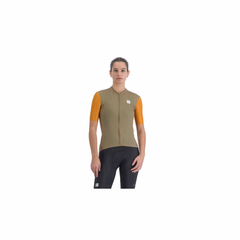 Dámsky cyklistický dres s krátkym rukávom SPORTFUL Checkmate w jersey, dark gold berry blue