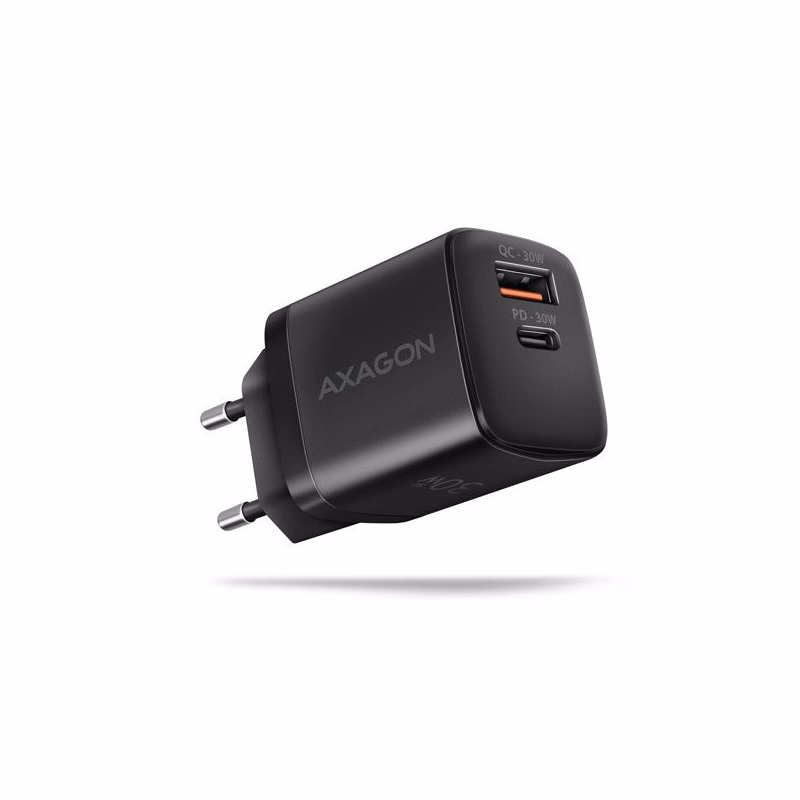 AXAGON ACU-PQ30, Sil nabíjačka do siete 30W, 2x port (USB-A + USB-C), PD3.0/PPS/QC4+/SFC/AFC/Apple, čierna