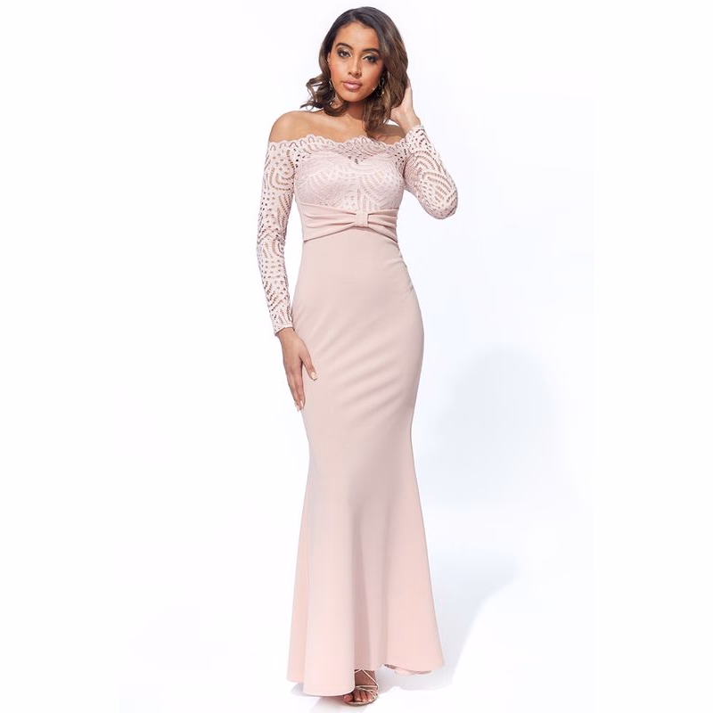 Staroružové priliehavé šaty s mašľou a krajkou Veľkosť: S