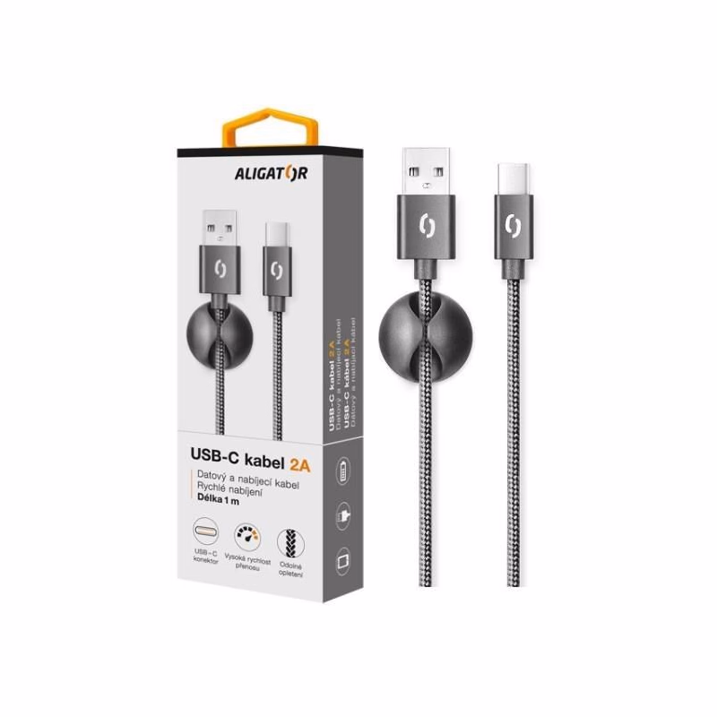 ALIGATOR dátový kábel PREMIUM 2A, USB-C, čierna