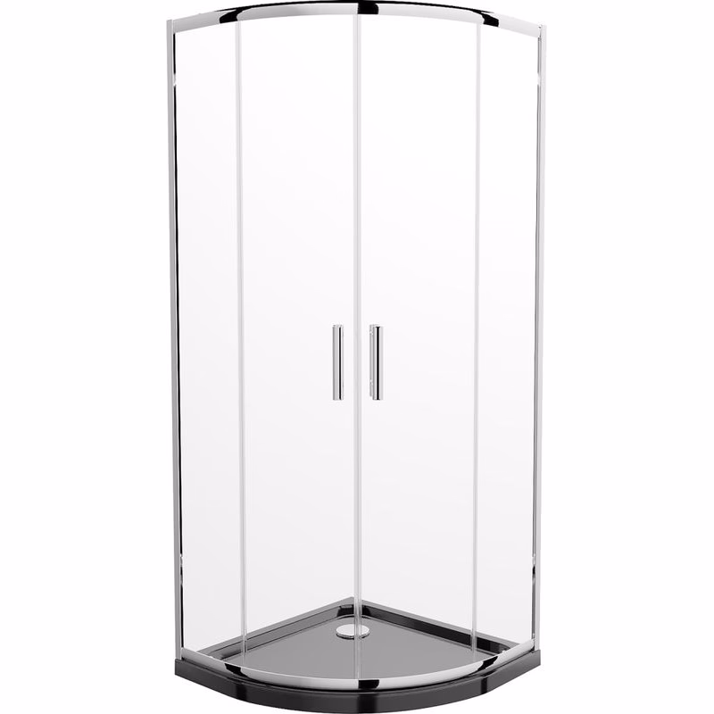 MEXEN/S - Rio štvrťkruhový sprchovací kút 90 x 90, transparent, chróm + vanička so sifónom Flat, čierny 863-090-090-01-00-4170