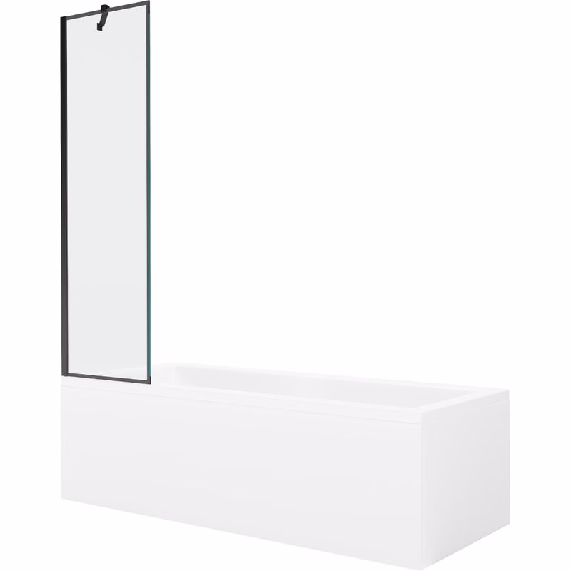 MEXEN/S - Cubik obdĺžniková vaňa 150 x 70 cm s panelom + vaňová zástena 50, čierna vzor 550315070X9505007070