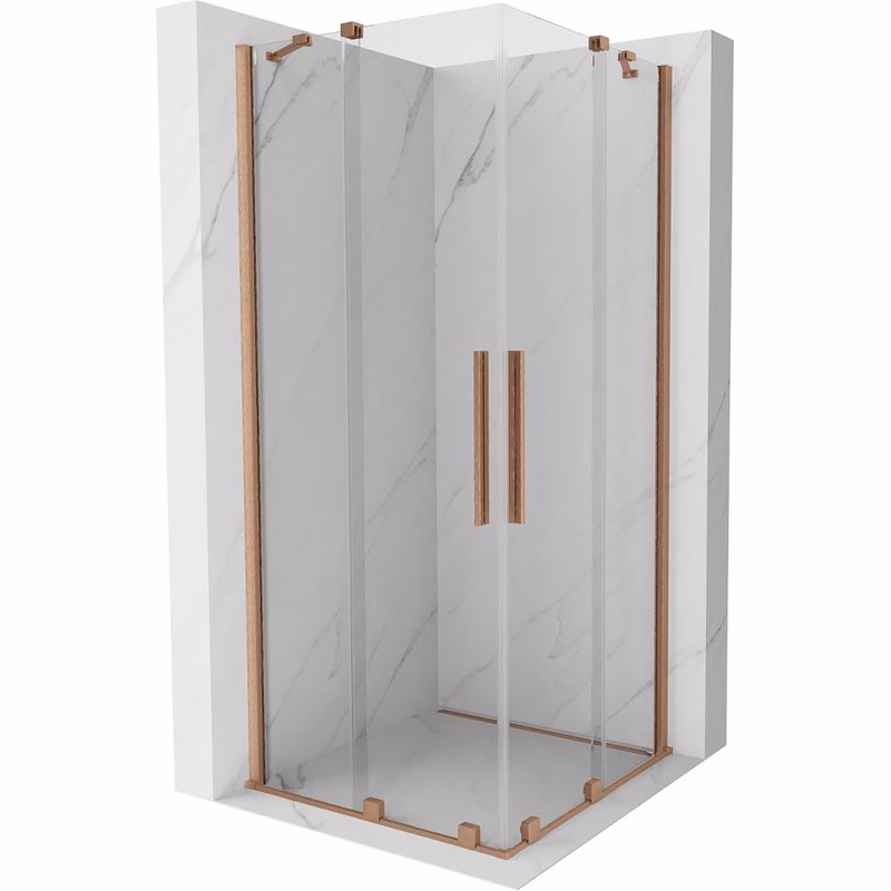 MEXEN/S - Velar Duo štvorcový sprchovací kút 90 x 90, transparent, meď kartáčovaná 871-090-090-02-65