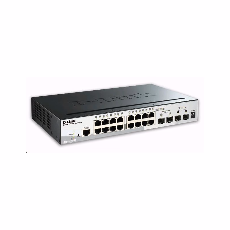 D-Link DGS-1510-20 20-Port Gigabit Stackable SmartPro Switch, 16x gigabit RJ45, 2x 10G SFP+ port, 2x SFP port
