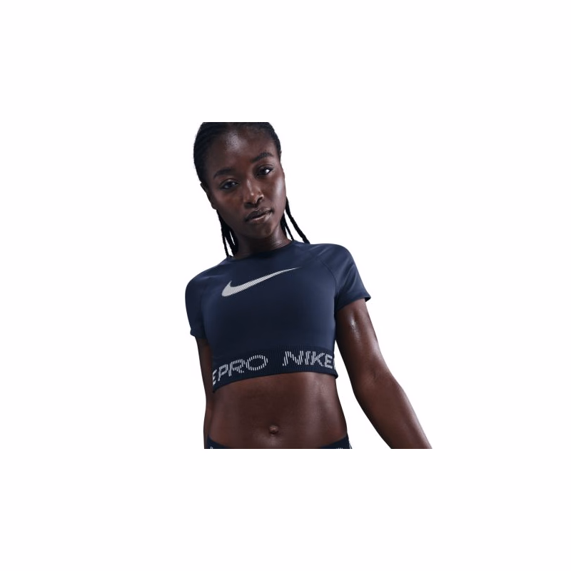 Dámske tréningové tričko s krátkym rukávom NIKE PRO W NP DF SS TOP TT GRX MIDNIGHT NAVY FOOTBALLGREY WHITE