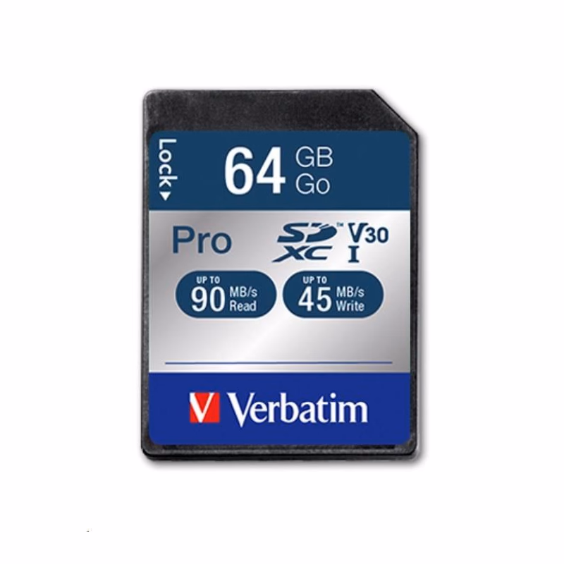 VERBATIM SDXC karta 64GB Pro, U3, V30 (R:90/W:45 MB/s)