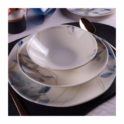 Jedálenská súprava 24 ks, biela/modrá, porcelán 490TLU1101