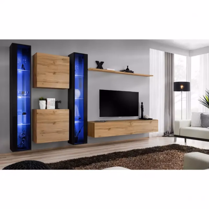 Obývacia stena Switch XVI Sklo +LED čierna/Wotan