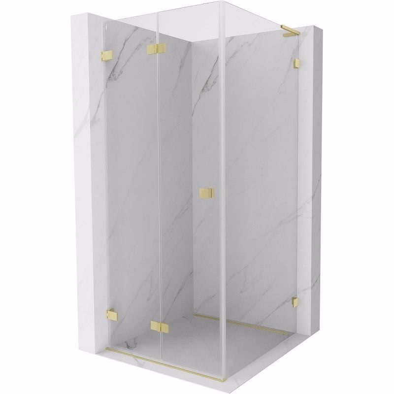 MEXEN/S - Lunar-F L sprchový kút skladacie dvere ľavá 90 x 90, transparent, zlato kartáčovaná 836L-090-090-55-00-L