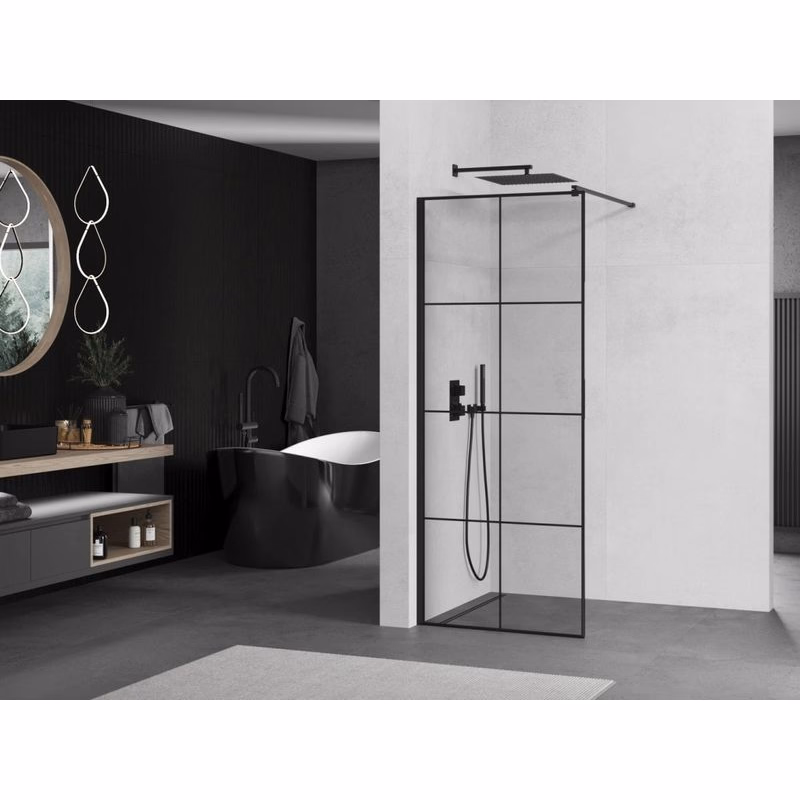 OLSEN SPA - Walk-in sprchovací kút ALBOX BLACK - FARBA rámu - Čierna, Rozmer A - 110, Rozmer C - 195, Smer zatvárania - Univerzálne Ľavé / Pravé, Výplň - Maľované bezpečnostné sklo - 6 mm OLBALBO110BC