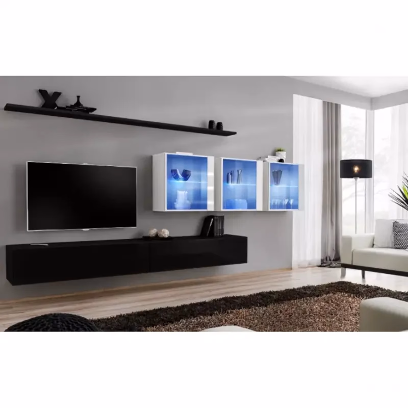 Obývacia stena Switch XVII Sklo +LED čierna/Biely