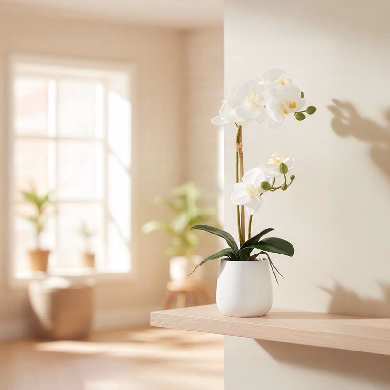 Umelá orchidea Phalaenopsis, 50 cm, biela