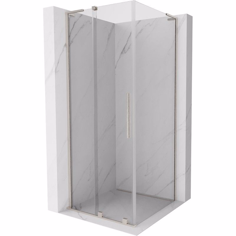 MEXEN/S - Velar L sprchovací kút, posuvné dvere 110 x 110, transparent, nikel kartáčovaný 871-110-110-03-97