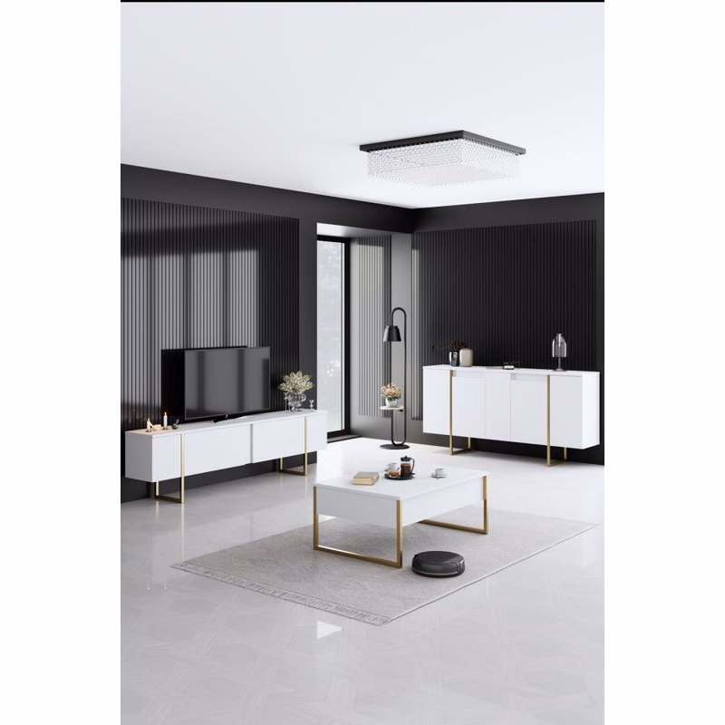 Living Room Furniture Set Luxe - White, Gold