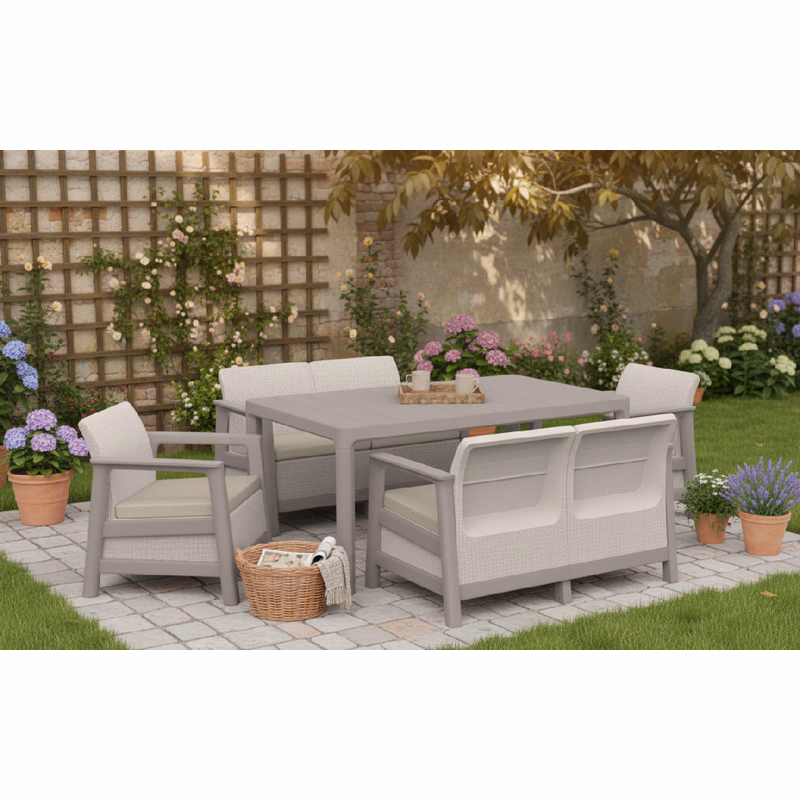 KETER Záhradný set SCANDI LINDI FIESTA | Pebble Grey / Soft beige