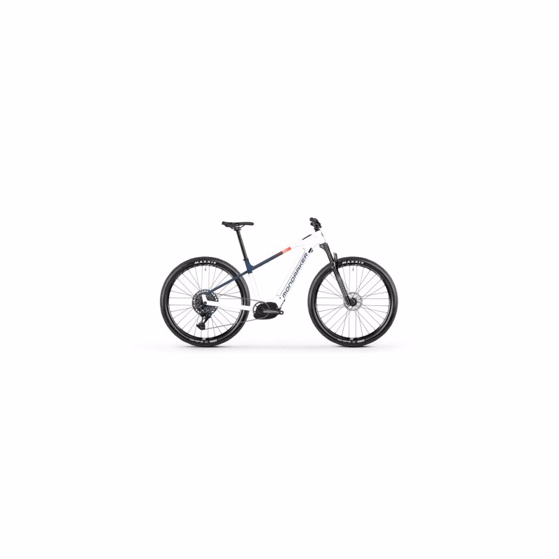 Horský elektrobicykel MONDRAKER Prime, crystal white midnight blue flame red