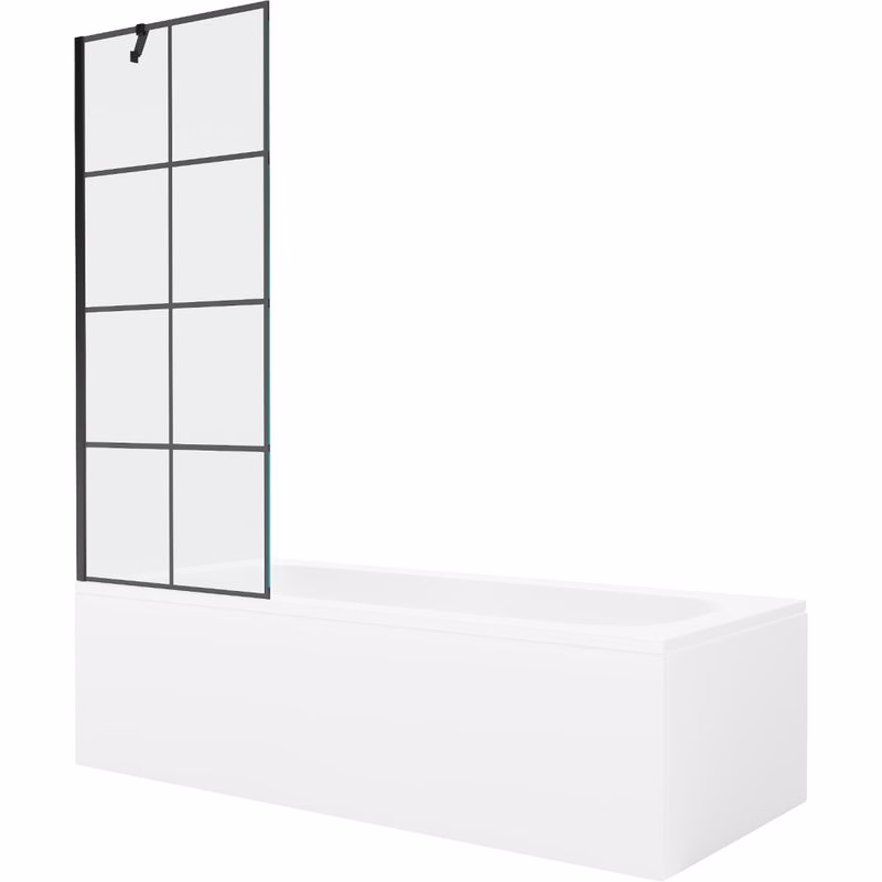 MEXEN/S - Vega obdĺžniková vaňa 150 x 70 cm s panelom + vaňová zástena 70, čierna vzor 550115070X9507007077