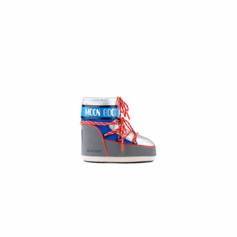 Nízke zimné topánky MOON BOOT MB ICON LOW SPACE RACING-HF04 SILVER BLUE RED