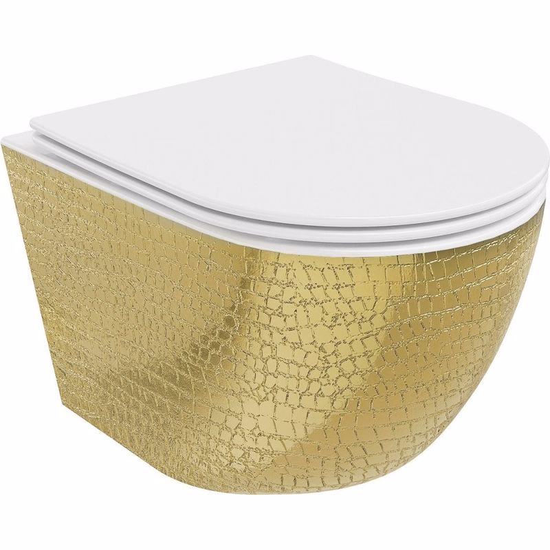 MEXEN - Lena Závesná WC misa vrátane sedátka s slow-slim, duroplast, biela/zlatá so vzorom 30224008