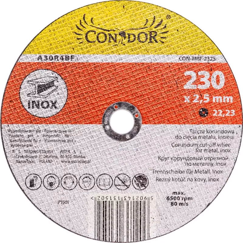 Kotúč korundový, na rezanie kovu, inox, 230 x 2,5 mm, Drel