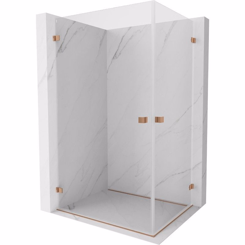 MEXEN/S - Lunar-B Duo sprchovací kút dvere krídlové 90 x 80, transparent, meď kartáčovaná 832-090L-080P-65-00